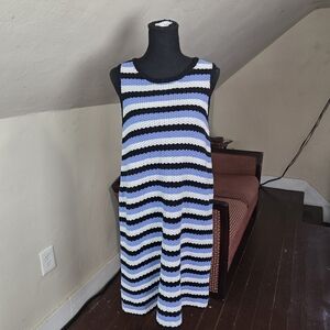 J.McLaughlin Striped Crochet Knit Dress Blue Black White Cotton Sleeveless M